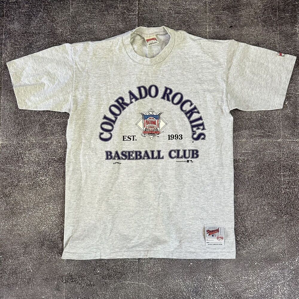 Men's Vintage 90's Colorado Rockies Heather Gray Purple Spell Out T Shirt Sz XL